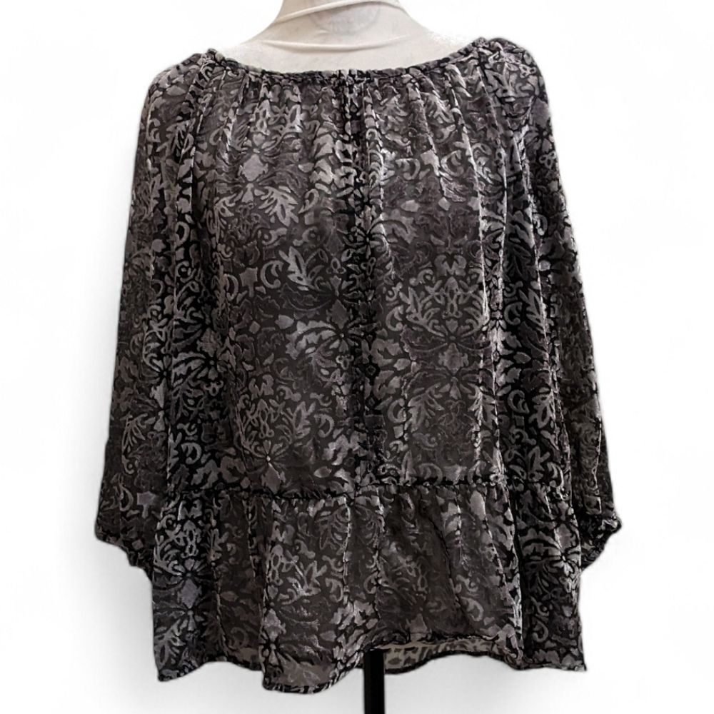 Velvet Burnout Peplum Top Blouse Black Silver Whimsigoth Large (12-14)